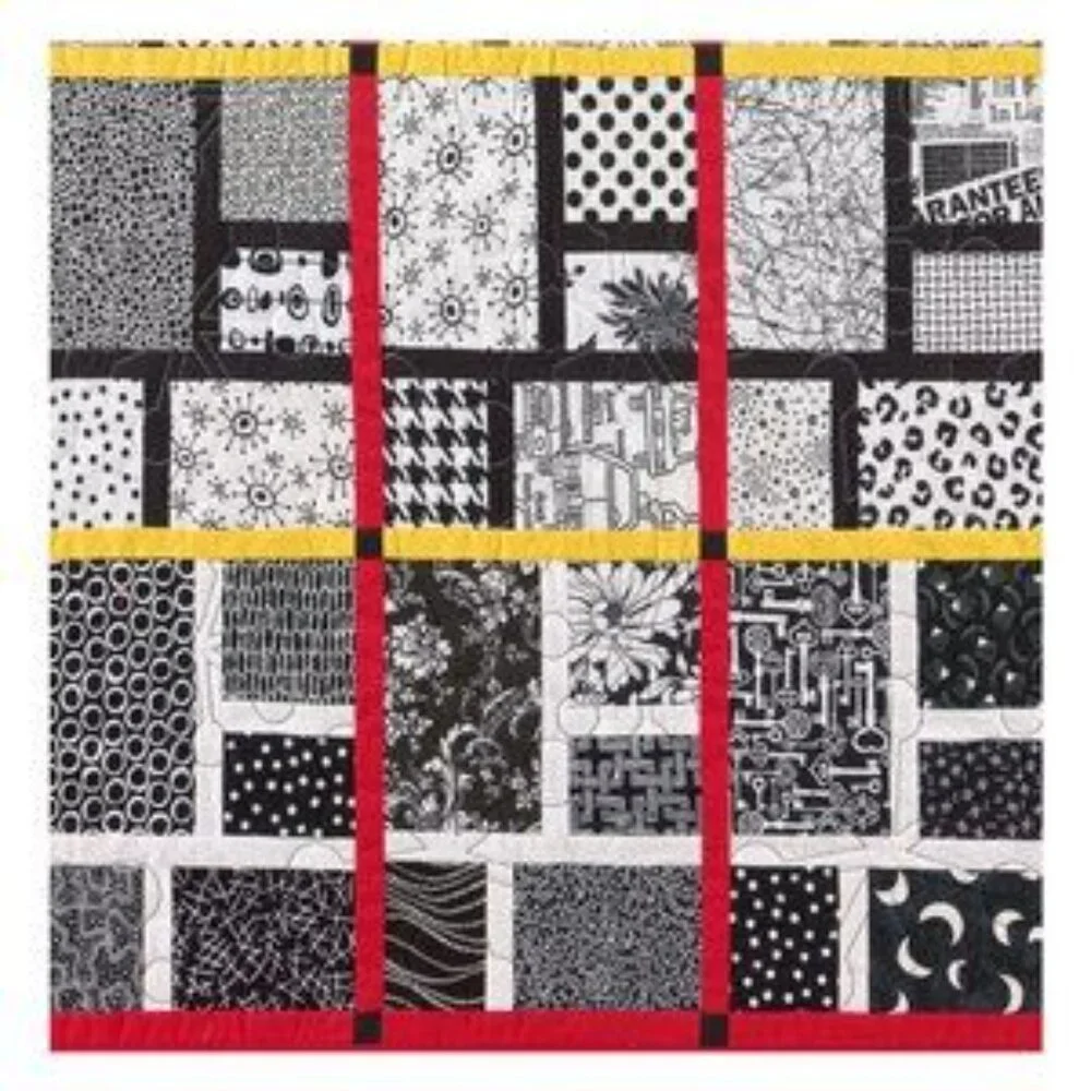Contemporary Black & White Pieced Bed Quilt 70